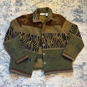 Vintage Breckenridge Safari Zebra Tapestry Jacket Womens Petite L PL